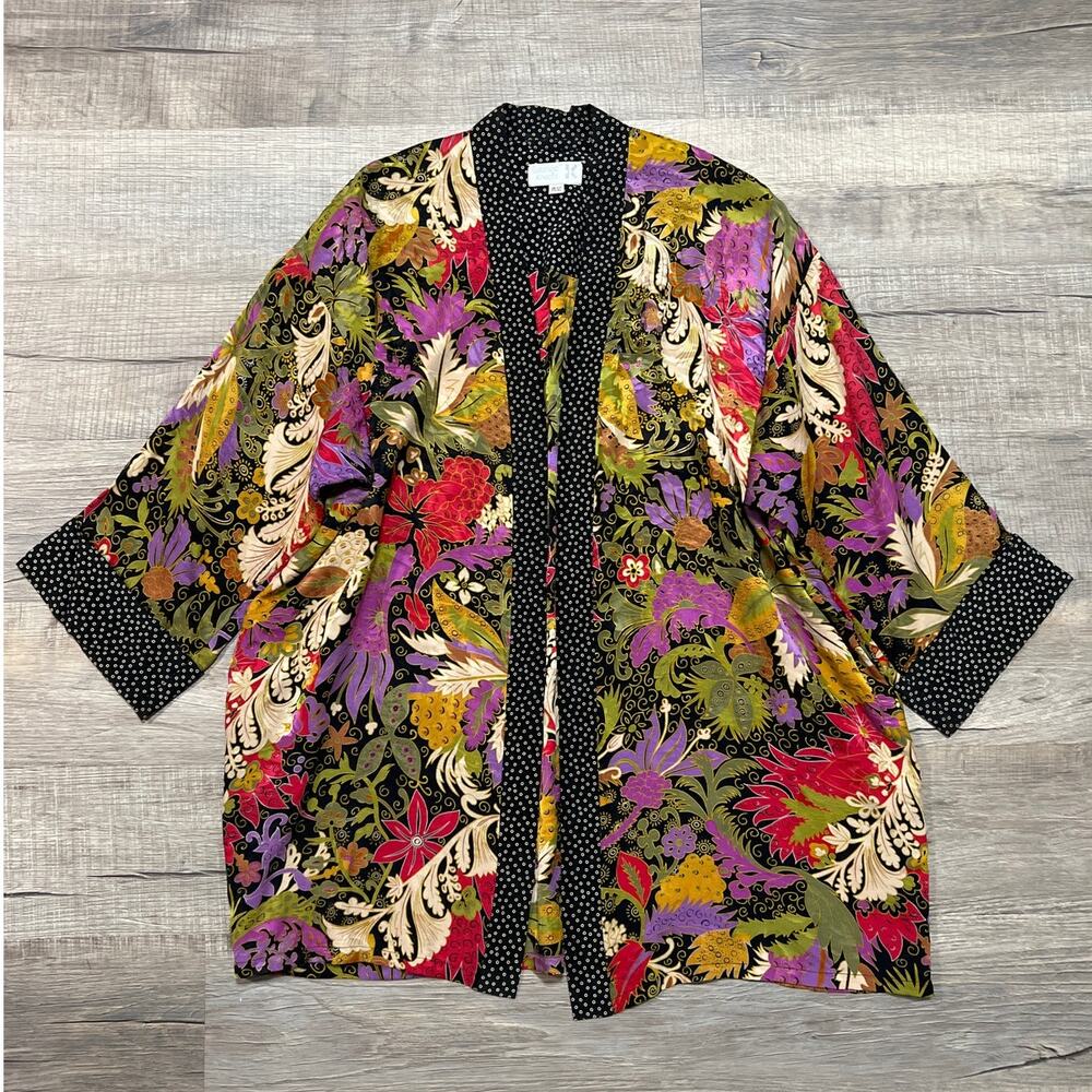 Gabrielle Knecht Vintage Silk Kimono Pockets Floral Romantic Boho Art to Wear
